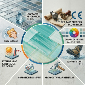 Mosaïque de verre <span class=keywords><strong>vert</strong></span> texturée artisanale, effet mousse marine iridescent, rectangulaire, pour piscine de style lagune tropicale, <span class=keywords><strong>d</strong></span>écoration <span class=keywords><strong>d</strong></span>'hôtel - Product Image 2