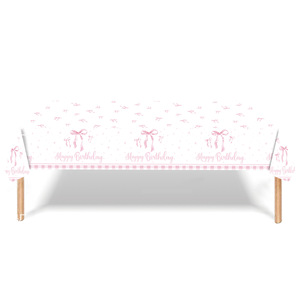 Pink Bow Birthday Party Dinnerware Set Paper Plates Napkins Cups <b>Tablecloth</b> 40-60 Pcs Environment Friendly Birthday Decorations - Product Image 5