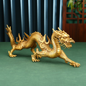 Figurine de dragon en laiton de Copper World, dorée, faite à la main, style chinois, décoration pour la maison, le salon, le bureau, cadeau - Product Image 3