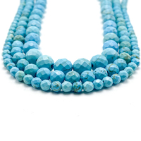 Perles rondes pour la fabrication de bijoux, couleur bleue Turquoise, à facettes, DIY, vente en gros, livraison gratuite