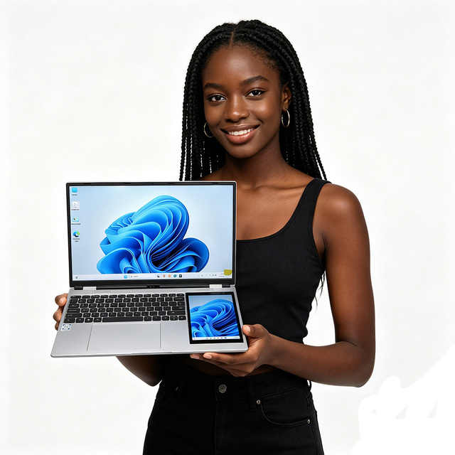 Brand New ultra Slim Dual Display 15.6 Inch +7 Inch Touch Screen Intel N95 Facial Recognition 32G Win11 Gaming Business Laptops