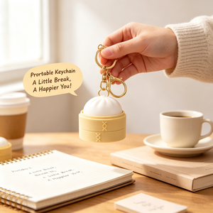 Nouveau porte-clés clicker anti-stress en résine plastique imprimé en 3D, style chinois, motif pain vapeur Xiaolongbao et fruits - Product Image 4