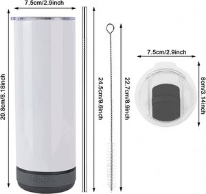 Gobelets isothermes droits en acier inoxydable de 20 oz, minces, pour sublimation, avec haut-parleur Bluetooth intégré pour la lecture de musique - Vente en gros usine - Product Image 2