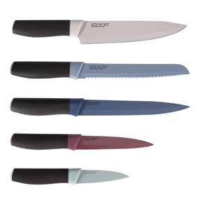 5 piezas-revestimiento de color profesional de acero inoxidable cuchillo de cocina conjunto con protegido de vaina de cuchillo - Product Image 1