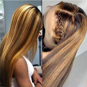 Chất Lượng Hàng Đầu Highlight Color 4/27 Dark Brown Trinh Nữ Tóc Con Người Ren Phía Trước Bob Wig Với Tẩy Trắng Knot Và Tóc Em Bé - Product Image 2