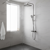 Colonne de douche murale en acier inoxydable gris anthracite avec poignée unique, jet de pluie doux et design à touches de piano