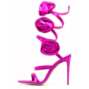 8CM/10CM Rose Flower Silver Bottom Tacon Altos Height Increasing Sandals Pencil Ankle Wrap Around <b>Heels</b> - Product Image 1