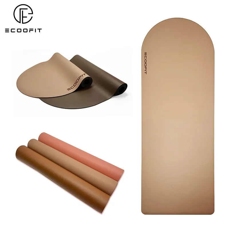 Milch tee Beige Sand Nude Eco Benutzer definierte rutsch feste Natur kautschuk PU-Bogen Oval Kurve geformte abgerundete Yoga matte 5mm mit ausgerichteter Körper linie