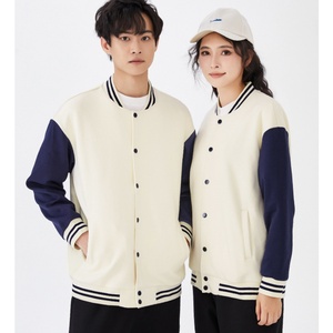 Autumn Winter Basic Solid Color-Block 330GSM Standard Drop Shoulder Stand Collar Eco-Friendly 100% Cotton <b>Baseball</b> <b>Jacket</b> <b>Men</b> - Product Image 6