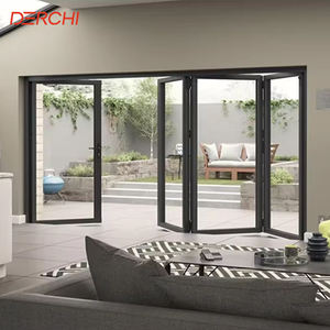 باب فناء قابل للطي بدون إطار 96 × 8 بوصة، باب فناء قابل للتكديس بزجاج مزدوج مقوى أسود اللون - Product Image 1