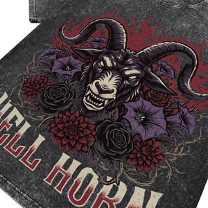 Camiseta de algodón transpirable negra con lavado ácido para hombre, estampado de cabra, cuello redondo, manga corta, ajuste regular, informal, para venta al por mayor - Product Image 4