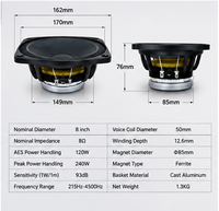 Haut-parleur PA néodyme 6 pouces 120W 8 ohms AES Bobine vocale 50mm Aimant N38SH Léger Haut-parleur de médium pour Line Array Passif Métal