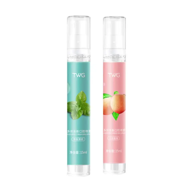 Hot Selling Portable Mint Peach Favors Long Lasting Mouth Freshener TWG Fresh Breath Oral Spray