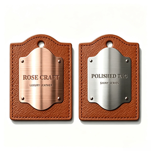 Custom Leather Backed Metal <b>Name</b> <b>Plate</b>, Engraved Brass Silver Logo Tag for Handbags Garment Brand Label - Product Image 6