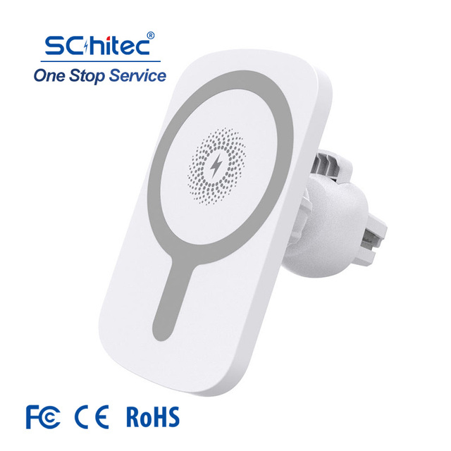 Schitec OEM ODM 2 in 1 Magnetic Wireless Car Charger with Stable Phone Holder Fixed in Air Vents