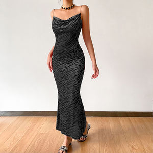 Robe longue de soirée fendue haute, dos nu, bretelles spaghetti, design tendance, nouvelle collection, vente chaude, qualité supérieure, automne 2024 - Product Image 2