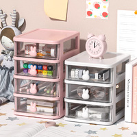 Boîte de rangement de bureau JOOHUB transparente à trois niveaux, mini tiroir en plastique moulé par soufflage, organisateur de papeterie en forme de lapin