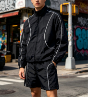 Ensemble survêtement coupe oversize personnalisé OEM Yts, veste et short, coupe-vent en nylon pour homme
