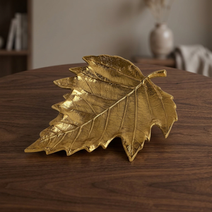 Plateau à bibelots décoratif artisanal en feuille d'or antique, plat à bijoux en métal à motif de feuille, organisateur rustique pour coiffeuse, accent de décoration intérieure - Product Image 5
