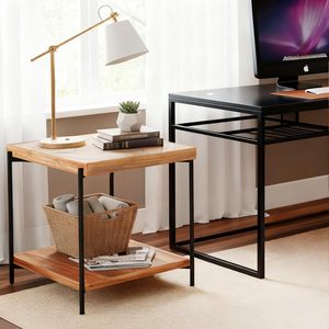 Support d'exposition <span class=keywords><strong>en</strong></span> <span class=keywords><strong>bois</strong></span> de <span class=keywords><strong>sapin</strong></span> et métal - Table d'appoint carrée à 2 niveaux pour la <span class=keywords><strong>décoration</strong></span> du salon et du bureau - Product Image 5