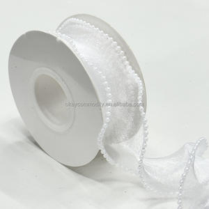 Va bene 1.5 pollici largo 5 metri nastro bianco con bordo in finta perla rete di Organza nastro liscio coda di pesce nastri trasparenti trasparenti per regalo - Product Image 3