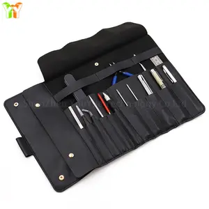 Leather Roll Up Tool Bag Makeup Brush Bag Folding Cosmetic Brush Holder Leather Pencil Roll Paint Brush Holder