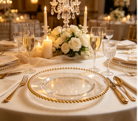 Assiette de Présentation en Plastique Transparent avec Bord Doré Perlé, Assiette de Luxe pour Décoration de Table Mariage, Banquet, Fête, Hôtel