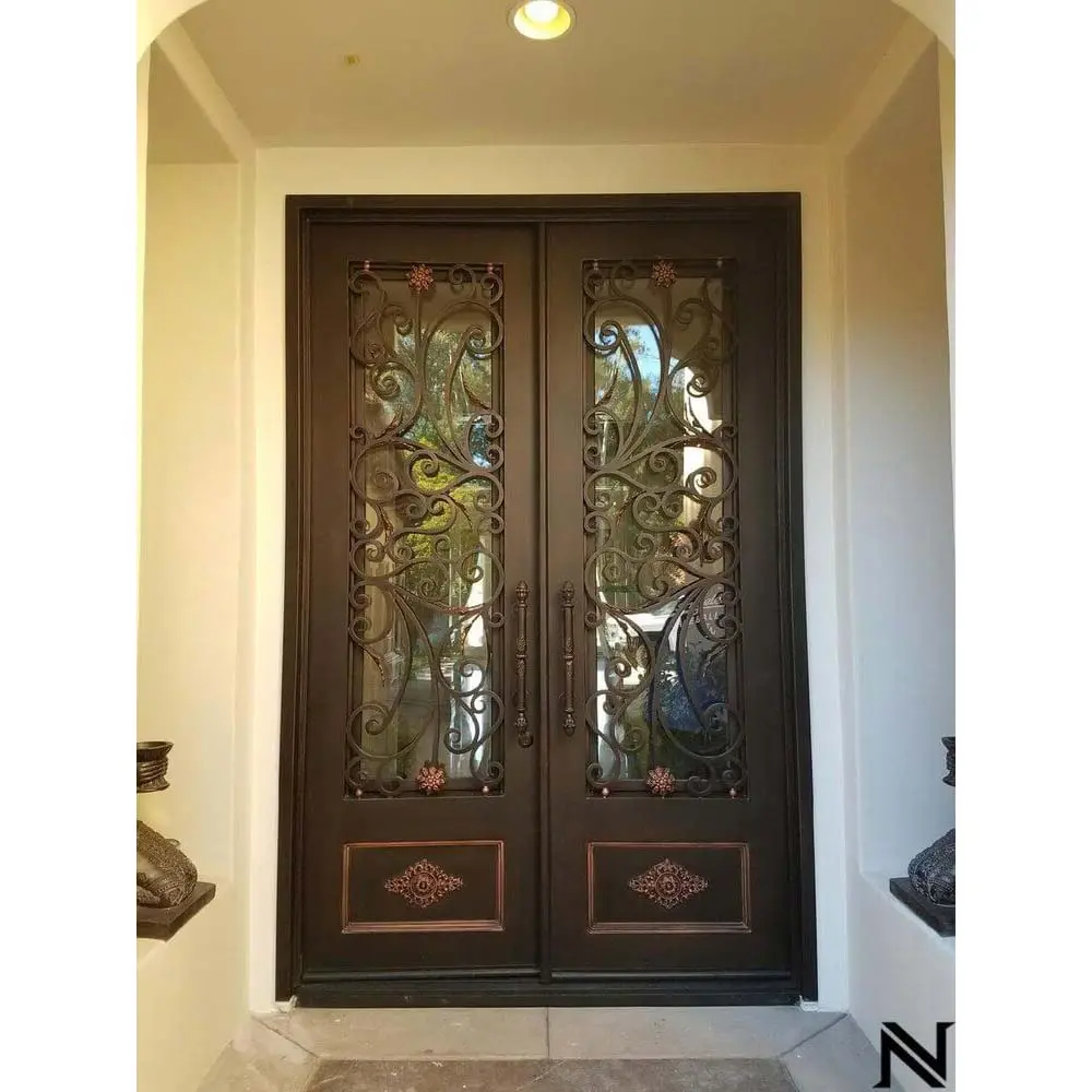 New Modern Simple Single Double Window Door Arch Top Safety Front Main Entrance Wrought Iron Door
