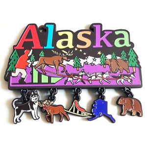 Prix de gros OEM Émail <span class=keywords><strong>Esquimau</strong></span> Drapeau de l'État américain Alaska Métal Charme Souvenir Aimants Personnalisé Alaska Réfrigérateur Aimants - Product Image 4