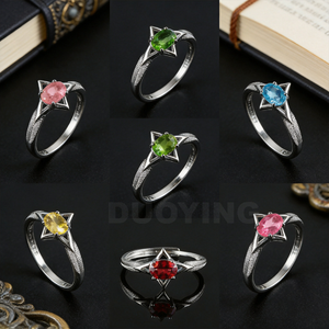 DUOYING 천연 보석 조절 가능한 반지 구리 도금 실버 레트로 라운드 반지 남성 여성을위한 - Product Image 1