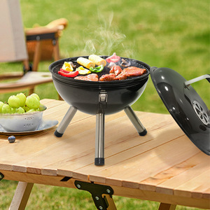Portable Spherical Barbecue Grill 14 Inch Enamel Outdoor Camping Grill With Lid Multifunctional Rust Prevention - Product Image 1