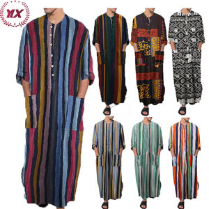 Impression à rayures maroc Thobe musulman avec poche hommes couleur unie vêtements islamiques conception arabe <span class=keywords><strong>robe</strong></span> Daffah mode saoudienne - Product Image 1