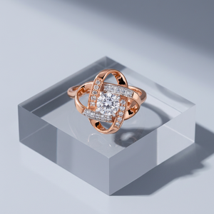 Bague de fiançailles en or rose plaqué, diamant rond taille brillant, solitaire, cultivé en laboratoire, pour femme, style romantique - Product Image 5