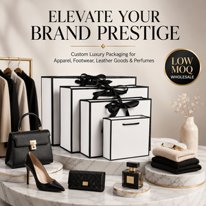 Sacchetto Regalo di Lusso in Cartone Personalizzato con Logo e Manici in Nastro di Raso per Abbigliamento, Scarpe, Profumi e Imballaggio per lo Shopping - Product Image 4