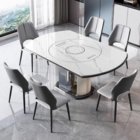 Table à manger extensible moderne de luxe en marbre avec 4 chaises, pieds en acier carbone, plaque chauffante, mobilier pour la maison, hôtel, villa, restaurant
