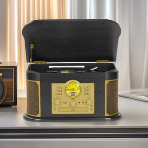 Tocadiscos vintage con caja de madera, directo de fábrica, con altavoz estéreo incorporado, 3 velocidades, función de radio, CD, cinta y ecualizador para el hogar. - Product Image 2