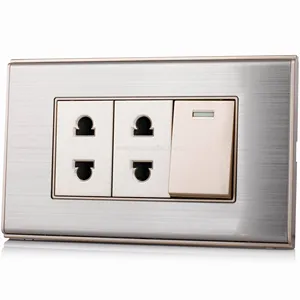 China electrical 16A 118*70 mm wall switch and sockets Switch 2 gang 2 pin socket Stainless Steel Electrical Sockets