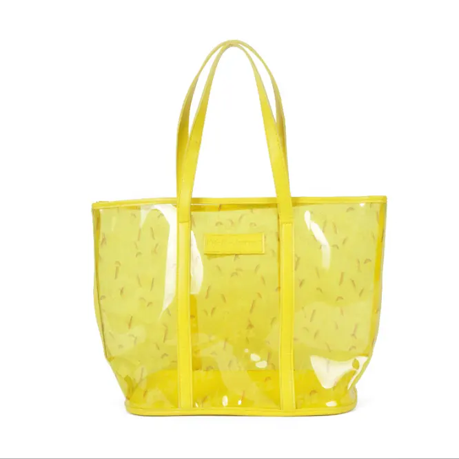 Bolsa transparente amarela de pvc, bolsa de ombro com logotipo personalizado