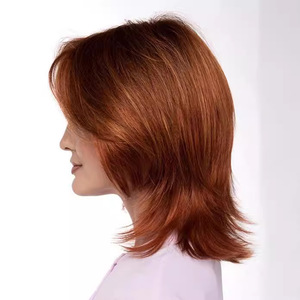 Peluca Corta para Mujer, Cabello Liso con Flequillo Largo, Color Gris-Marrón, Cabello Sintético, Gorra de Fibra Resistente al Calor, Venta Directa de Fábrica - Product Image 4