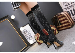 Vente en gros Black Diamond <span class=keywords><strong>Bottes</strong></span> longues pointues au genou <span class=keywords><strong>Chaussettes</strong></span> hautes mode pour femmes - Product Image 4