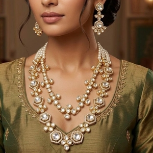 Traditional Pearl Silver Plated Moissanite Strand Necklace Set Bridal Jewelry with Earrings for Wedding <b>Gift</b> Women - Product Image 6