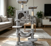 Arbre à chat nordique en bois massif avec hamac et griffoir, personnalisable avec logo OEM, marque privée, pour fournisseurs de produits pour animaux, commande en gros, MOQ