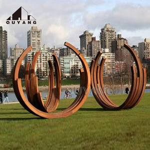 QUYANG Roadside Park Village Metal abstracto jardín estatua al aire libre Corten <span class=keywords><strong>hoja</strong></span> de acero escultura con luz - Product Image 2