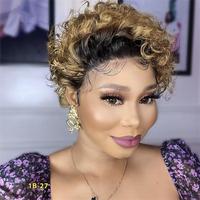 Perruque 100% Cheveux Humains Vierges, Coupe Courte Pixie Bouclée, Dentelle Suisse HD 13*1 Frontale