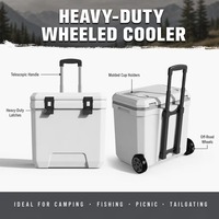 Glacière isotherme écologique à roulettes 38QT avec poignée télescopique pour vin et aliments, conception pour un transport facile, idéale pour le sport, les pique-niques et les voyages, direct usine