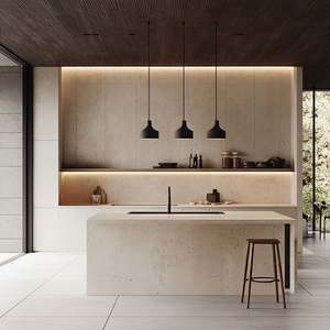 Meuble de cuisine sur mesure, fabrication directe d'usine, simple, pour la maison, usage commercial, en bois massif, avec plan de travail en pierre de quartz, îlot sur mesure - Product Image 3