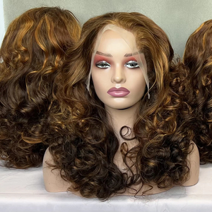 Perruque bouclée rebondissante P4/30 avec mèches brunes, en cheveux humains, pour femmes noires, 16 pouces, dentelle frontale 13x4, densité 350%, cheveux vietnamiens bruts - Product Image 1