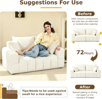VANBOW Rückenlehnenfreies, knochenloses, cremefarbenes, modulares, komprimiertes Schaumstoff-Sofa mit weißer, hochelastischer Schaumstofffüllung für Sitzbereiche