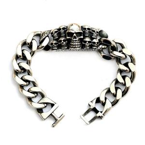 Bracelet pour homme Zoryn en acier inoxydable, style hip-hop vintage, imperméable, noir et argenté, avec crâne gothique, pour motards - Product Image 2