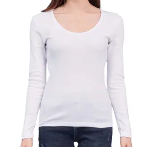 Hot sexywomen's t-shirt 100% cotton fabric U neck shirt long-sleeved Women's long-sleeved undershirt